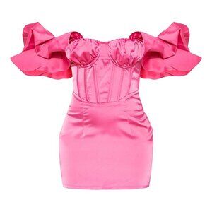 PrettyLittleThing hot pink ruffle dress, size 6